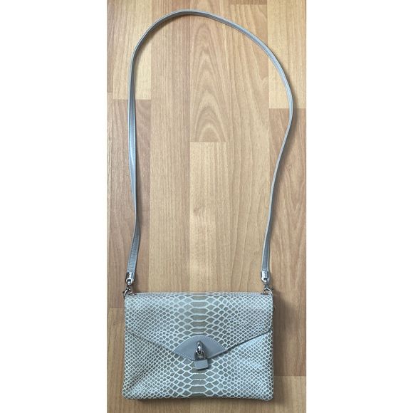 Vintage Due Fratelli Gray Leather Snakeskin Pattern Crossbody Bag Made Canada - Picture 2 of 10